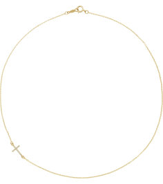 86668 Necklace Set 14K Yellow Round Natural Diamond .9Mm 0.04 Ctw I1, G-H 16 In Polished .04 Ctw Natural Diamond Off-Center Sideways Cross Necklace