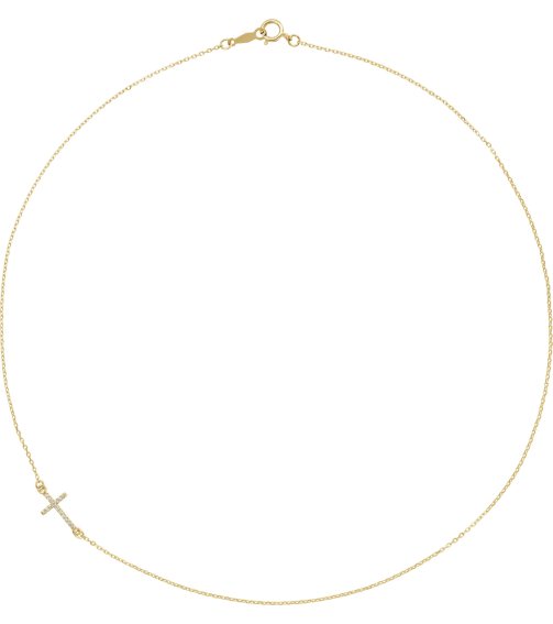 86668 Necklace Set 14K Yellow Round Natural Diamond .9Mm 0.04 Ctw I1, G-H 16 In Polished .04 Ctw Natural Diamond Off-Center Sideways Cross Necklace