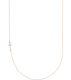 86668 Necklace Set 14K Rose Round Natural Diamond .9Mm 0.04 Ctw I1, G-H 16 In Polished .04 Ctw Natural Diamond Off-Center Sideways Cross Necklace