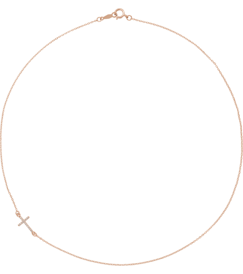 86668 Necklace Set 14K Rose Round Natural Diamond .9Mm 0.04 Ctw I1, G-H 16 In Polished .04 Ctw Natural Diamond Off-Center Sideways Cross Necklace