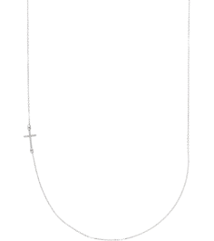 86668 Necklace Set Platinum Round Natural Diamond .9Mm 0.04 Ctw Si2-Si3, G-H 16 In Polished .04 Ctw Natural Diamond Off-Center Sideways Cross Necklace