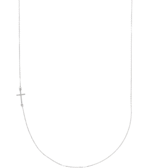 86668 Necklace Set Sterling Silver Round Natural Diamond .9Mm 0.04 Ctw I1, G-H 16 In Polished .04 Ctw Natural Diamond Off-Center Sideways Cross Necklace