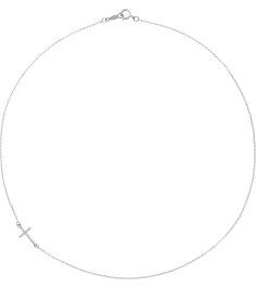 86668 Necklace Set Sterling Silver Round Natural Diamond .9Mm 0.04 Ctw I1, G-H 16 In Polished .04 Ctw Natural Diamond Off-Center Sideways Cross Necklace