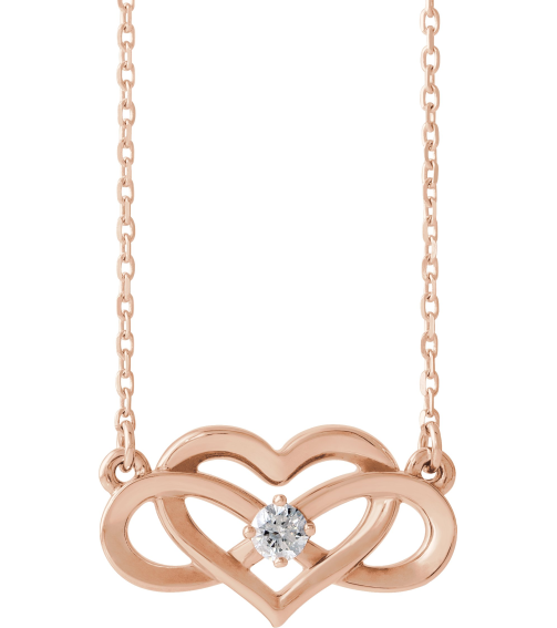 86677 Necklace Set 14K Rose Round Natural Diamond 3Mm 110 Ct I1, G-H 16-18 In Polished 110 Ctw Natural Diamond Infinity-Inspired Heart Necklace