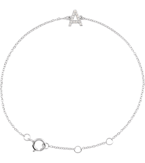 652689 Bracelet Set 14K White Initial A Natural Diamond Round 1.3 Mm I1, H+ 110 Ctw 6-7 In Polished 110 Ctw Natural Diamond Initial Bracelet