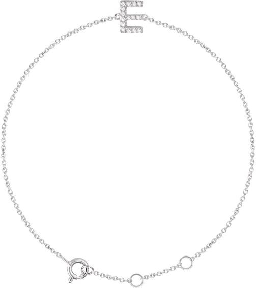 652689 Bracelet Set 14K White Initial E Natural Diamond Round .9 Mm I1, H+ 0.06 Ctw 6-7 In Polished .06 Ctw Natural Diamond Initial Bracelet