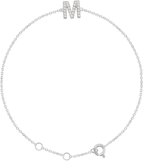 652689 Bracelet Set 14K White Initial M Natural Diamond Round 1.1 Mm I1, H+ 0.07 Ctw 6-7 In Polished .07 Ctw Natural Diamond Initial Bracelet