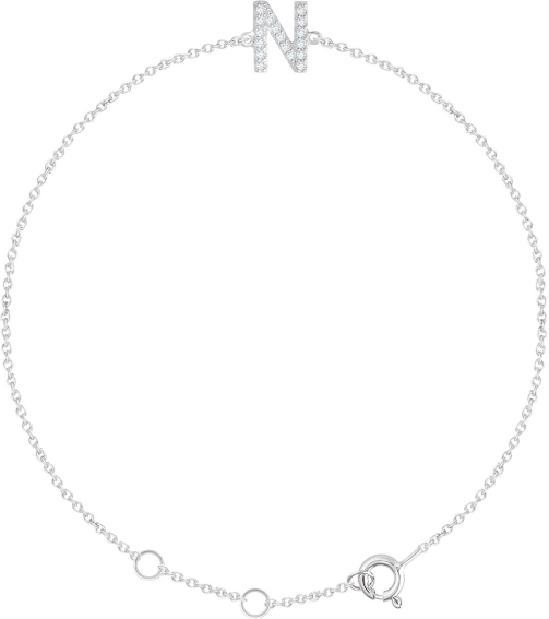 652689 Bracelet Set 14K White Initial N Natural Diamond Round .9 Mm I1, H+ 0.06 Ctw 6-7 In Polished .06 Ctw Natural Diamond Initial Bracelet