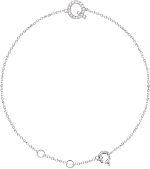 652689 Bracelet Set 14K White Initial Q Natural Diamond Round .9 Mm I1, H+ 0.07 Ctw 6-7 In Polished .07 Ctw Natural Diamond Initial Bracelet