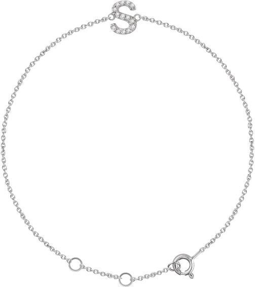 652689 Bracelet Set 14K White Initial S Natural Diamond Round 1 Mm I1, H+ 0.05 Ctw 6-7 In Polished .05 Ctw Natural Diamond Initial Bracelet