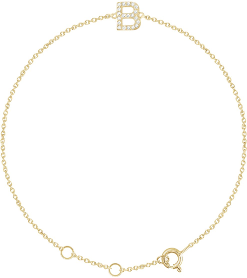 652689 Bracelet Set 14K Yellow Initial B Natural Diamond Round .9 Mm I1, H+ 0.07 Ctw 6-7 In Polished .07 Ctw Natural Diamond Initial Bracelet