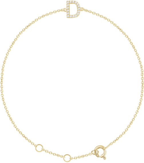 652689 Bracelet Set 14K Yellow Initial D Natural Diamond Round .9 Mm I1, H+ 0.06 Ctw 6-7 In Polished .06 Ctw Natural Diamond Initial Bracelet