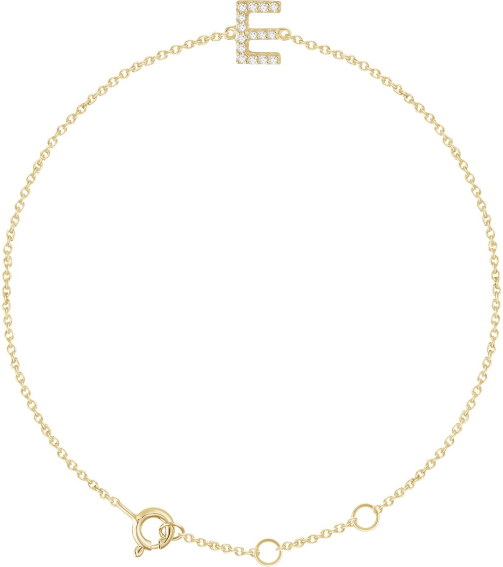 652689 Bracelet Set 14K Yellow Initial E Natural Diamond Round .9 Mm I1, H+ 0.06 Ctw 6-7 In Polished .06 Ctw Natural Diamond Initial Bracelet