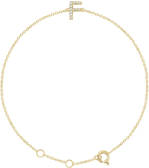 652689 Bracelet Set 14K Yellow Initial F Natural Diamond Round .9 Mm I1, H+ 0.05 Ctw 6-7 In Polished .05 Ctw Natural Diamond Initial Bracelet
