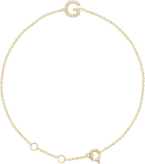 652689 Bracelet Set 14K Yellow Initial G Natural Diamond Round .8 Mm I1, H+ 0.05 Ctw 6-7 In Polished .05 Ctw Natural Diamond Initial Bracelet
