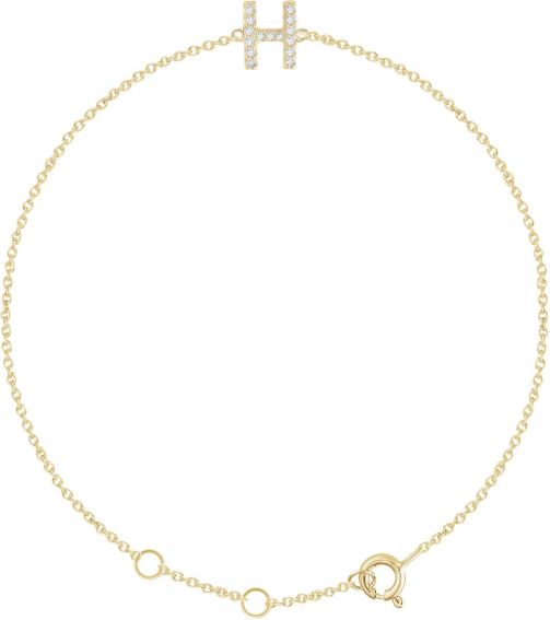 652689 Bracelet Set 14K Yellow Initial H Natural Diamond Round .9 Mm I1, H+ 0.06 Ctw 6-7 In Polished .06 Ctw Natural Diamond Initial Bracelet