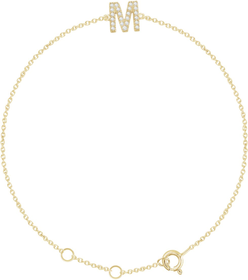 652689 Bracelet Set 14K Yellow Initial M Natural Diamond Round 1.1 Mm I1, H+ 0.07 Ctw 6-7 In Polished .07 Ctw Natural Diamond Initial Bracelet