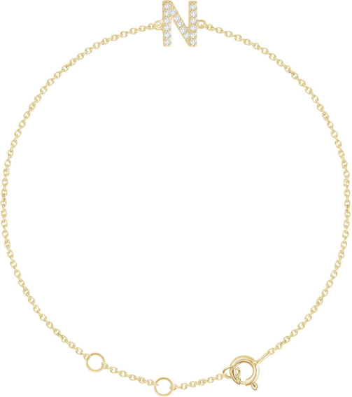 652689 Bracelet Set 14K Yellow Initial N Natural Diamond Round .9 Mm I1, H+ 0.06 Ctw 6-7 In Polished .06 Ctw Natural Diamond Initial Bracelet