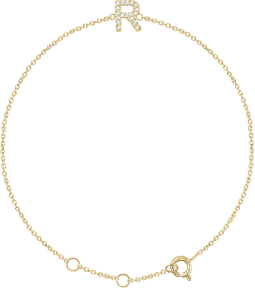 652689 Bracelet Set 14K Yellow Initial R Natural Diamond Round .9 Mm I1, H+ 0.06 Ctw 6-7 In Polished .06 Ctw Natural Diamond Initial Bracelet