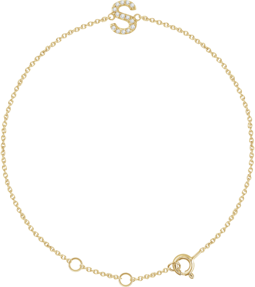 652689 Bracelet Set 14K Yellow Initial S Natural Diamond Round 1 Mm I1, H+ 0.05 Ctw 6-7 In Polished .05 Ctw Natural Diamond Initial Bracelet