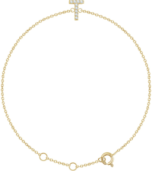 652689 Bracelet Set 14K Yellow Initial T Natural Diamond Round 1 Mm I1, H+ 0.05 Ctw 6-7 In Polished .05 Ctw Natural Diamond Initial Bracelet