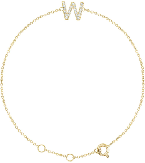 652689 Bracelet Set 14K Yellow Initial W Natural Diamond Round 1.1 Mm I1, H+ 0.07 Ctw 6-7 In Polished .07 Ctw Natural Diamond Initial Bracelet