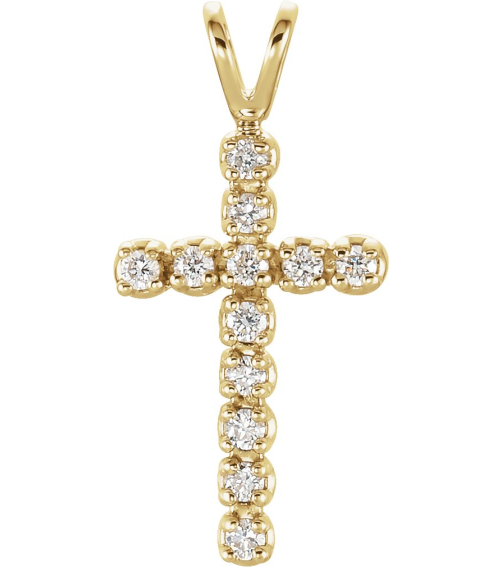 R8043 Pendant Set 14K Yellow Round Natural Diamond 1.3Mm 18 Ctw Si1, G-H Polished Natural Diamond Cross Pendant