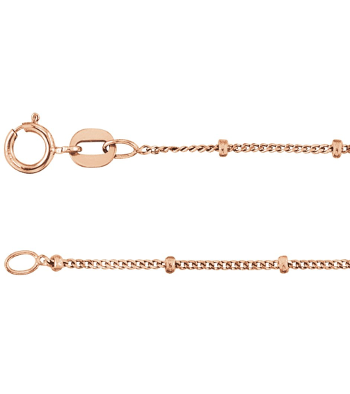 Ch228 14K Rose Curb 1 Mm 20 In Spring Ring Polished Beaded Curb Chain