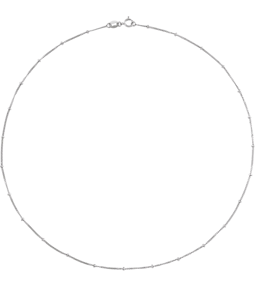 Ch228 14K White Curb 1 Mm 24 In Spring Ring Polished Beaded Curb Chain