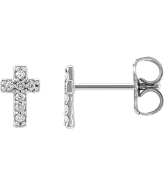 R17013 Earring Set 14K White 7 X 4.5 Mm Natural Diamond Round 1Mm 0.06 Ctw Pair Friction Backs Included Polished .06 Ctw Natural Diamond Cross Earrings