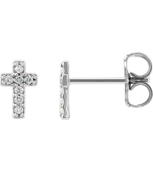 R17013 Earring Set 14K White 7 X 4.5 Mm Natural Diamond Round 1Mm 0.06 Ctw Pair Friction Backs Included Polished .06 Ctw Natural Diamond Cross Earrings