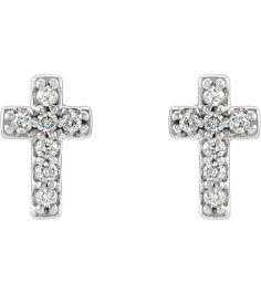 R17013 Earring Set 14K White 7 X 4.5 Mm Natural Diamond Round 1Mm 0.06 Ctw Pair Friction Backs Included Polished .06 Ctw Natural Diamond Cross Earrings