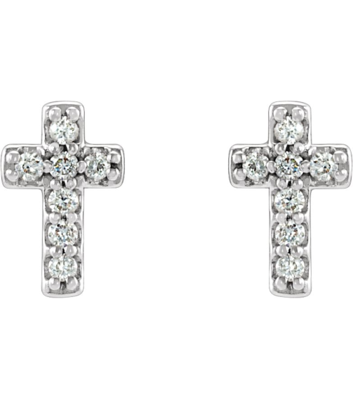 R17013 Earring Set 14K White 7 X 4.5 Mm Natural Diamond Round 1Mm 0.06 Ctw Pair Friction Backs Included Polished .06 Ctw Natural Diamond Cross Earrings