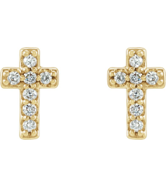 R17013 Earring Set 14K Yellow 7 X 4.5 Mm Natural Diamond Round 1Mm 0.06 Ctw Pair Friction Backs Included Polished .06 Ctw Natural Diamond Cross Earrings
