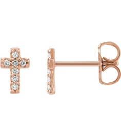 R17013 Earring Set 14K Rose 7 X 4.5 Mm Natural Diamond Round 1Mm 0.06 Ctw Pair Friction Backs Included Polished .06 Ctw Natural Diamond Cross Earrings