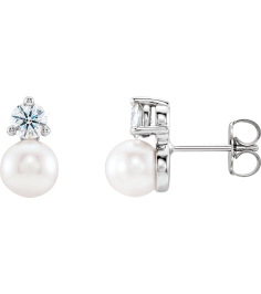 86719 Earring Set Cultured White Freshwater Pearl Pearl 6.0-6.5 Mm 14K White Natural Diamond Pair Friction Backs Included Polished Cultured White Freshwater Pearl And 12 Ctw Natural Diamond Earrings