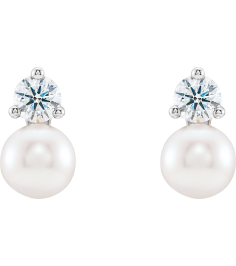 86719 Earring Set Cultured White Freshwater Pearl Pearl 6.0-6.5 Mm 14K White Natural Diamond Pair Friction Backs Included Polished Cultured White Freshwater Pearl And 12 Ctw Natural Diamond Earrings