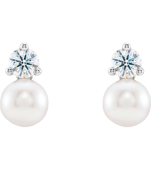 86719 Earring Set Cultured White Freshwater Pearl Pearl 6.0-6.5 Mm 14K White Natural Diamond Pair Friction Backs Included Polished Cultured White Freshwater Pearl And 12 Ctw Natural Diamond Earrings