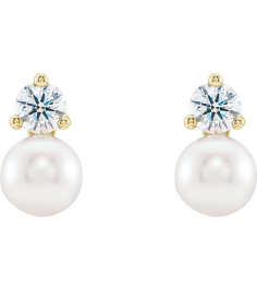 86719 Earring Set Cultured White Freshwater Pearl Pearl 6.0-6.5 Mm 14K Yellow Natural Diamond Pair Friction Backs Included Polished Cultured White Freshwater Pearl And 12 Ctw Natural Diamond Earrings