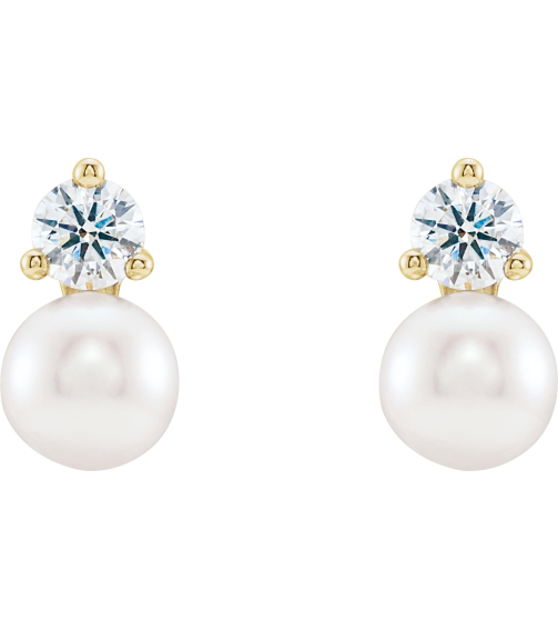 86719 Earring Set Cultured White Freshwater Pearl Pearl 6.0-6.5 Mm 14K Yellow Natural Diamond Pair Friction Backs Included Polished Cultured White Freshwater Pearl And 12 Ctw Natural Diamond Earrings
