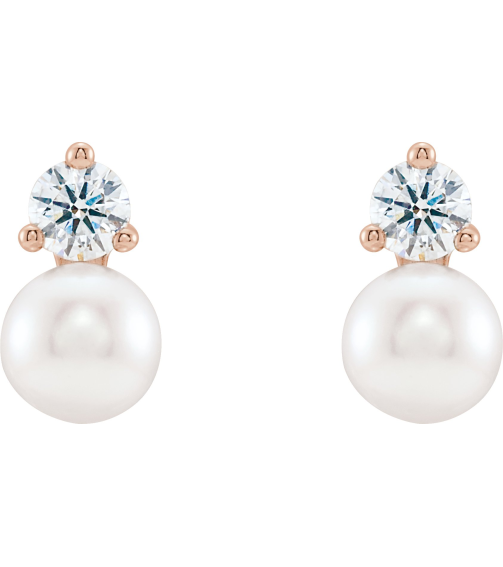 86719 Earring Set Cultured White Freshwater Pearl Pearl 6.0-6.5 Mm 14K Rose Natural Diamond Pair Friction Backs Included Polished Cultured White Freshwater Pearl And 12 Ctw Natural Diamond Earrings