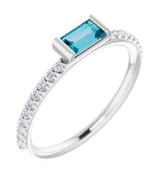 71973 Ring Set Sterling Silver Natural London Blue Topaz Straight Baguette 5 X 3 Mm Natural Diamond Polished Natural London Blue Topaz And 16 Ctw Natural Diamond Stackable Ring