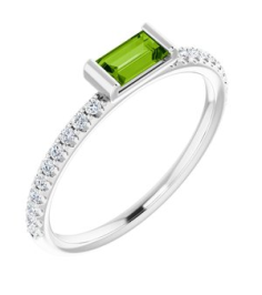 71973 Ring Set 14K White Natural Peridot Straight Baguette 5 X 2.5 Mm Natural Diamond Polished Natural Peridot And 16 Ctw Natural Diamond Stackable Ring