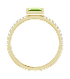 71973 Ring Set 14K Yellow Natural Peridot Straight Baguette 5 X 2.5 Mm Natural Diamond Polished Natural Peridot And 16 Ctw Natural Diamond Stackable Ring
