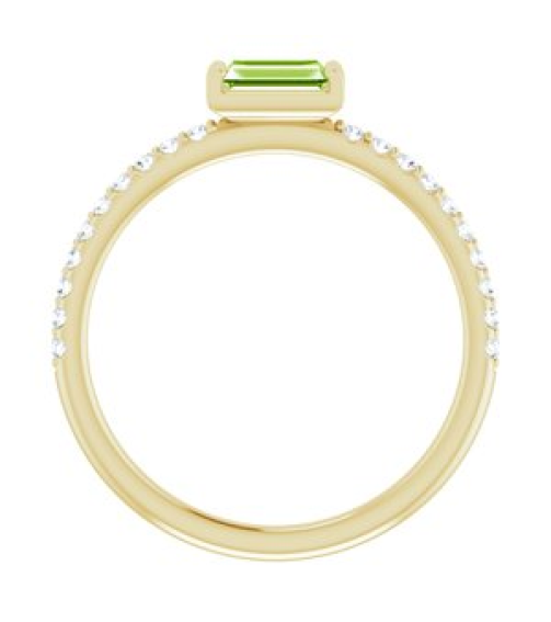 71973 Ring Set 14K Yellow Natural Peridot Straight Baguette 5 X 2.5 Mm Natural Diamond Polished Natural Peridot And 16 Ctw Natural Diamond Stackable Ring