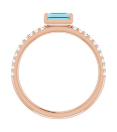 71973 Ring Set 14K Rose Natural London Blue Topaz Straight Baguette 5 X 2.5 Mm Natural Diamond Polished Natural London Blue Topaz And 16 Ctw Natural Diamond Stackable Ring