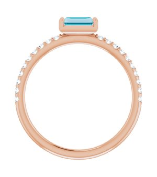 71973 Ring Set 14K Rose Natural London Blue Topaz Straight Baguette 5 X 2.5 Mm Natural Diamond Polished Natural London Blue Topaz And 16 Ctw Natural Diamond Stackable Ring