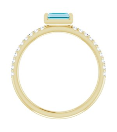 71973 Ring Set 14K Yellow Natural London Blue Topaz Straight Baguette 5 X 2.5 Mm Natural Diamond Polished Natural London Blue Topaz And 16 Ctw Natural Diamond Stackable Ring