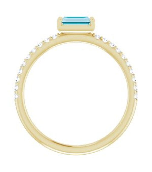 71973 Ring Set 14K Yellow Natural London Blue Topaz Straight Baguette 5 X 2.5 Mm Natural Diamond Polished Natural London Blue Topaz And 16 Ctw Natural Diamond Stackable Ring