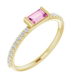 71973 Ring Set 14K Yellow Natural Pink Sapphire Straight Baguette 5 X 2.5 Mm Natural Diamond Polished Natural Pink Sapphire And 16 Ctw Natural Diamond Stackable Ring